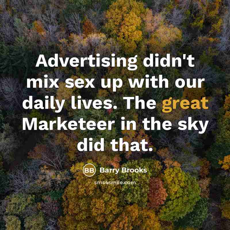 “Advertising didn't mix sex up with our daily lives. The great Marketeer in the sky did that.” quote by Barry Brooks