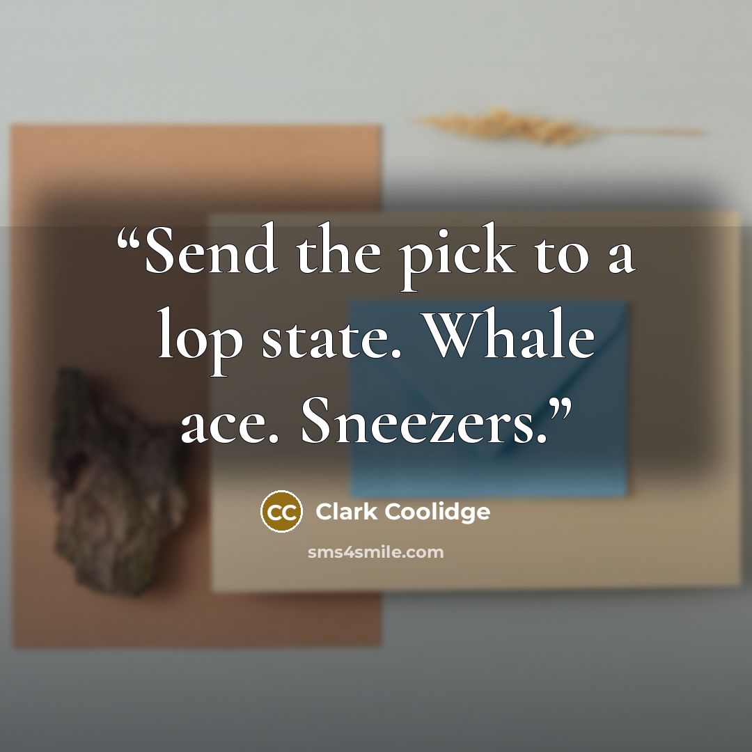 “Send the pick to a lop state. Whale ace. Sneezers.” quote by Clark Coolidge
