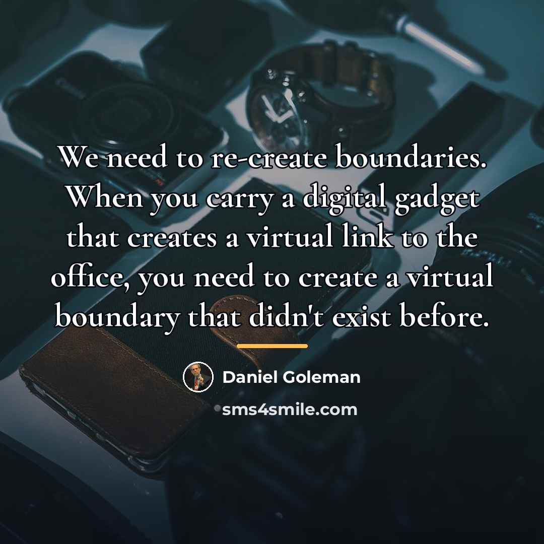 “We need to re-create boundaries. When you carry a digital…” quote by Daniel Goleman