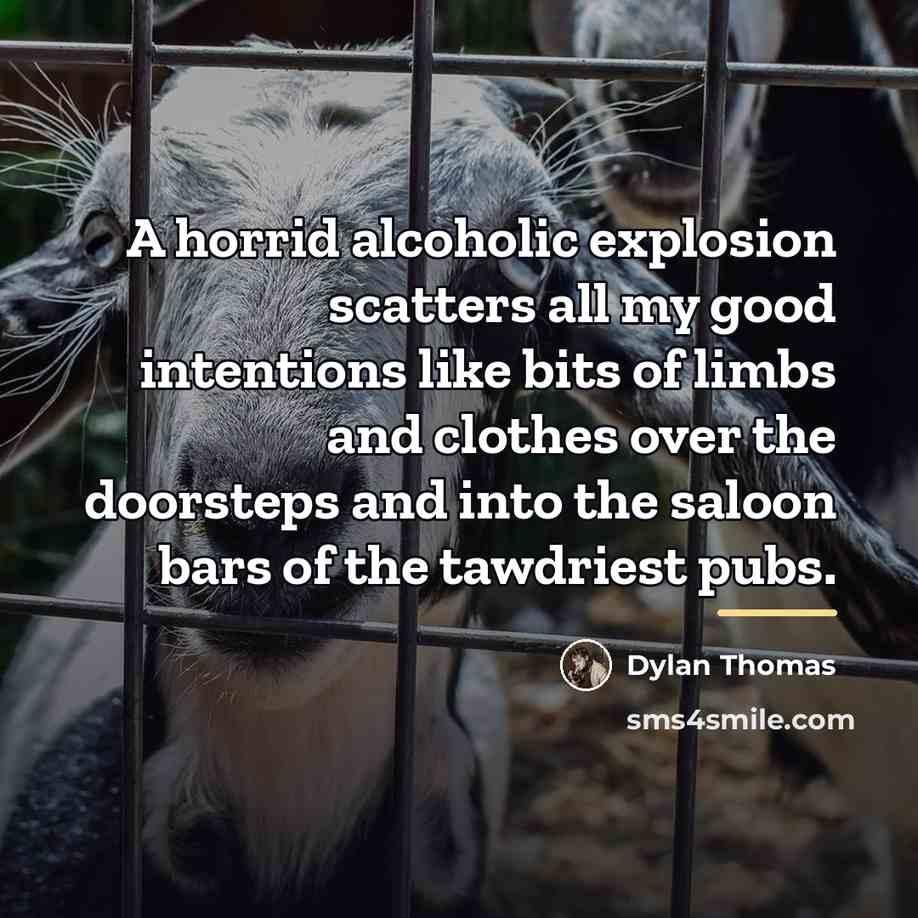 “A horrid alcoholic explosion scatters all my good intentions like…” quote by Dylan Thomas