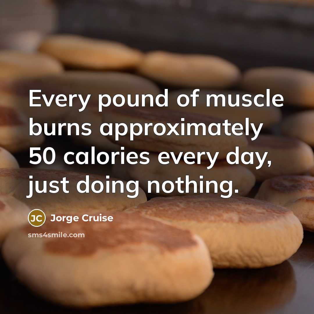 “Every pound of muscle burns approximately 50 calories every day,…” quote by Jorge Cruise