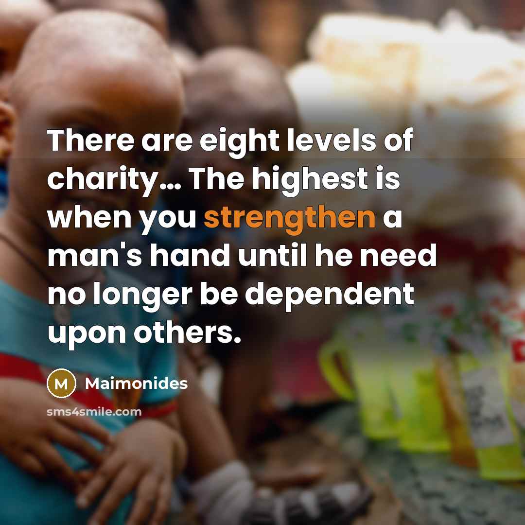 “There are eight levels of charity.... The highest is when…” quote by Maimonides