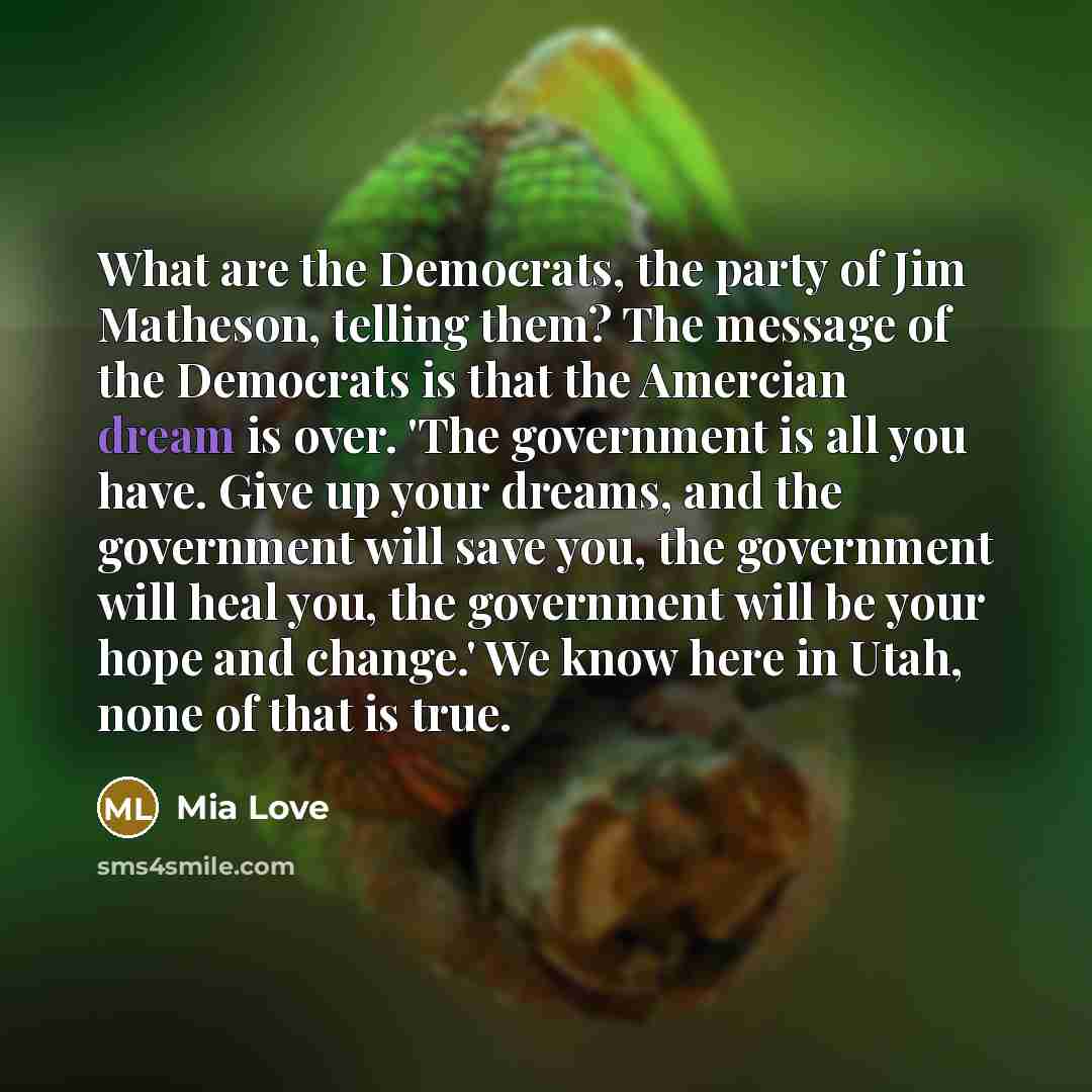 “What are the Democrats, the party of Jim Matheson, telling…” quote by Mia Love