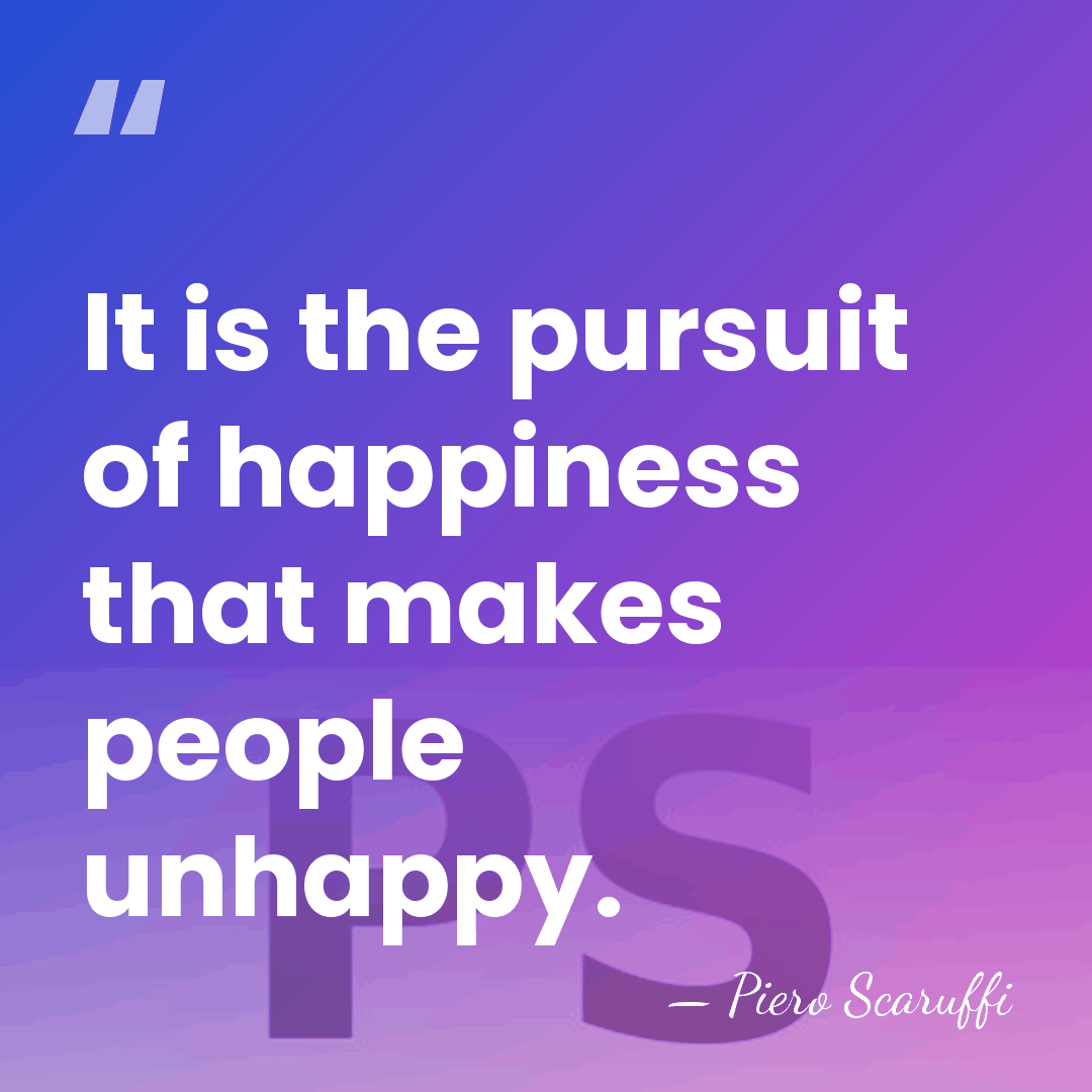 It is the pursuit of happiness that makes people unhappy. - Piero Scaruffi