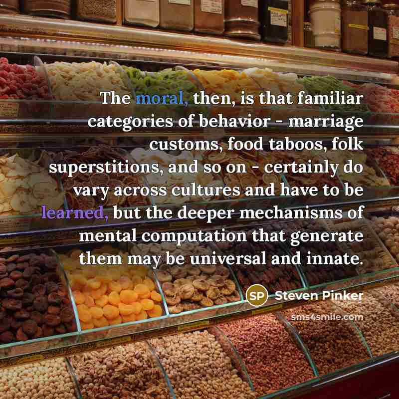 “The moral, then, is that familiar categories of behavior -…” quote by Steven Pinker