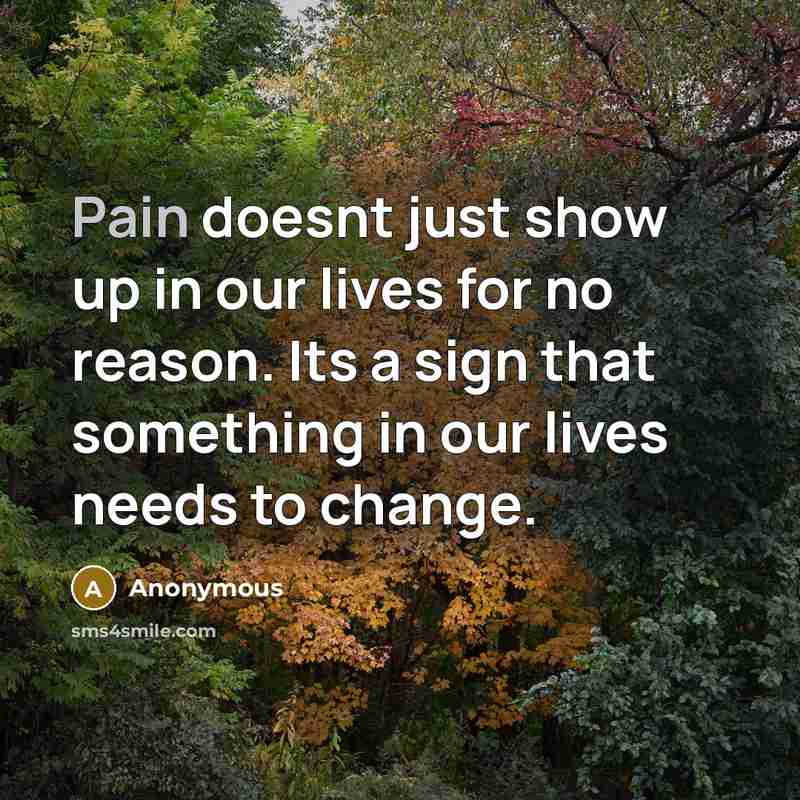 “Pain doesnt just show up in our lives for no…” quote by Anonymous