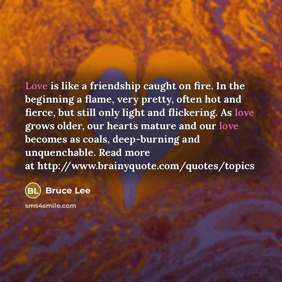 “Love is like a friendship caught on fire. In the…” quote by Bruce Lee