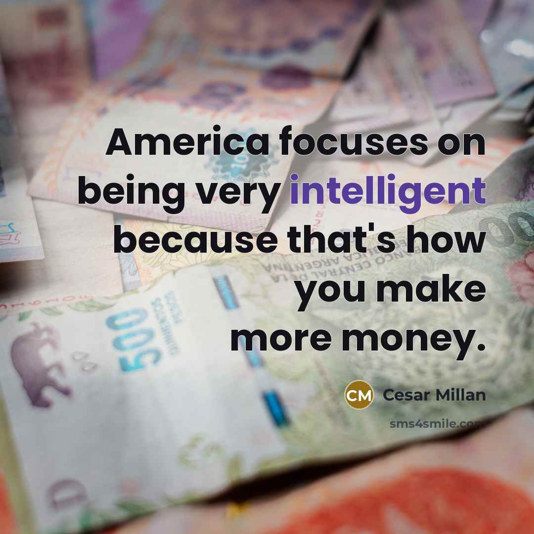 “America focuses on being very intelligent because that's how you…” quote by Cesar Millan