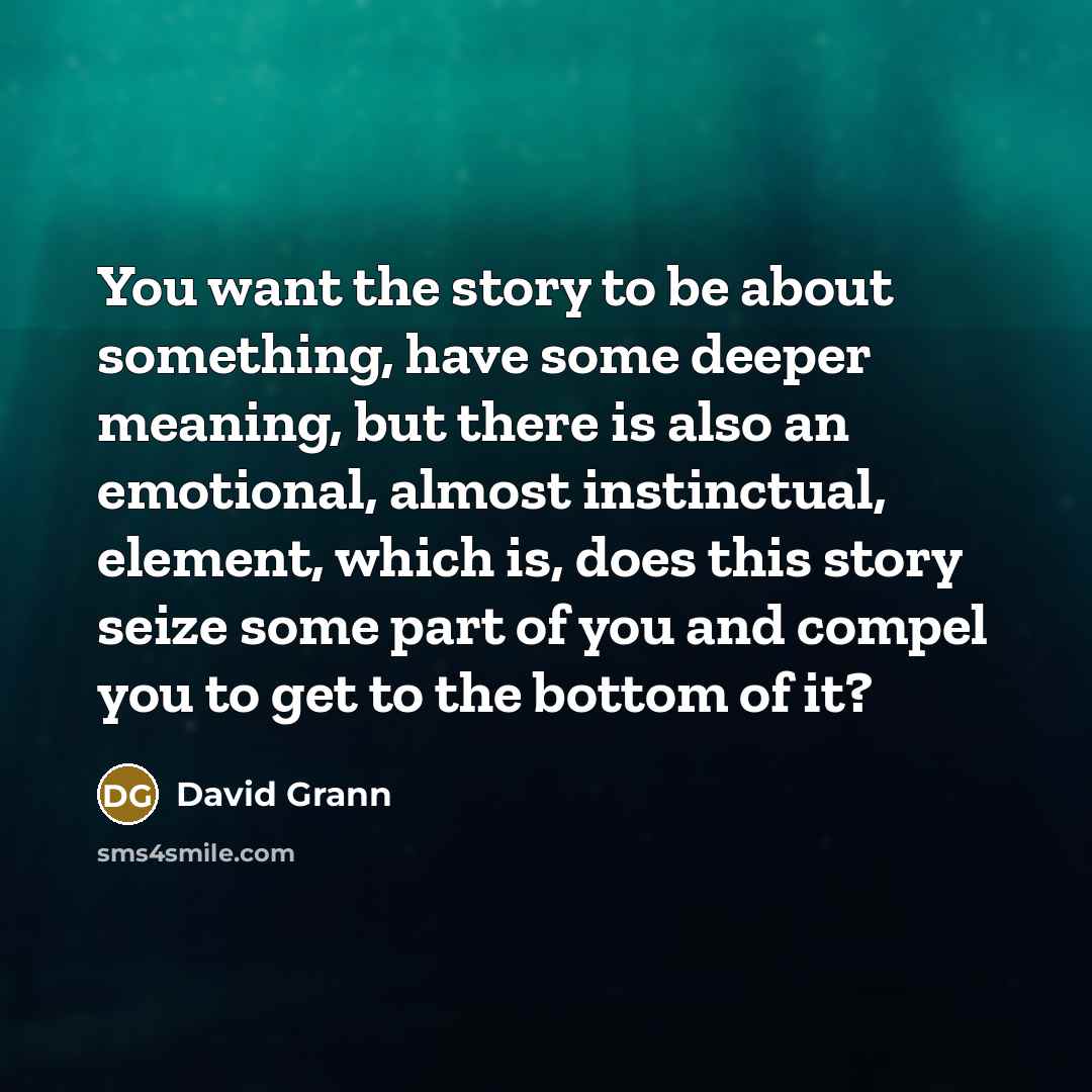 “You want the story to be about something, have some…” quote by David Grann