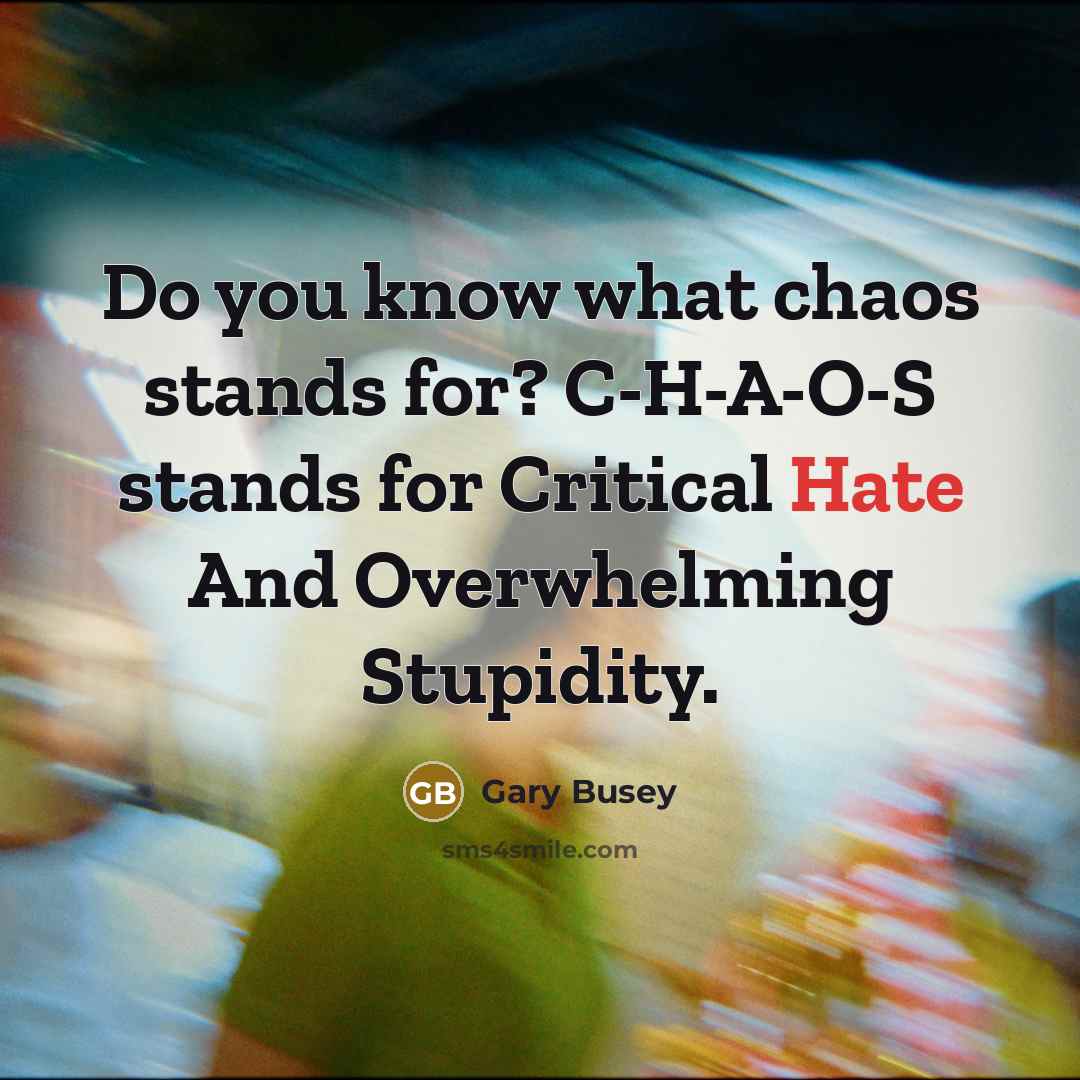 “Do you know what chaos stands for? C-H-A-O-S stands for…” quote by Gary Busey