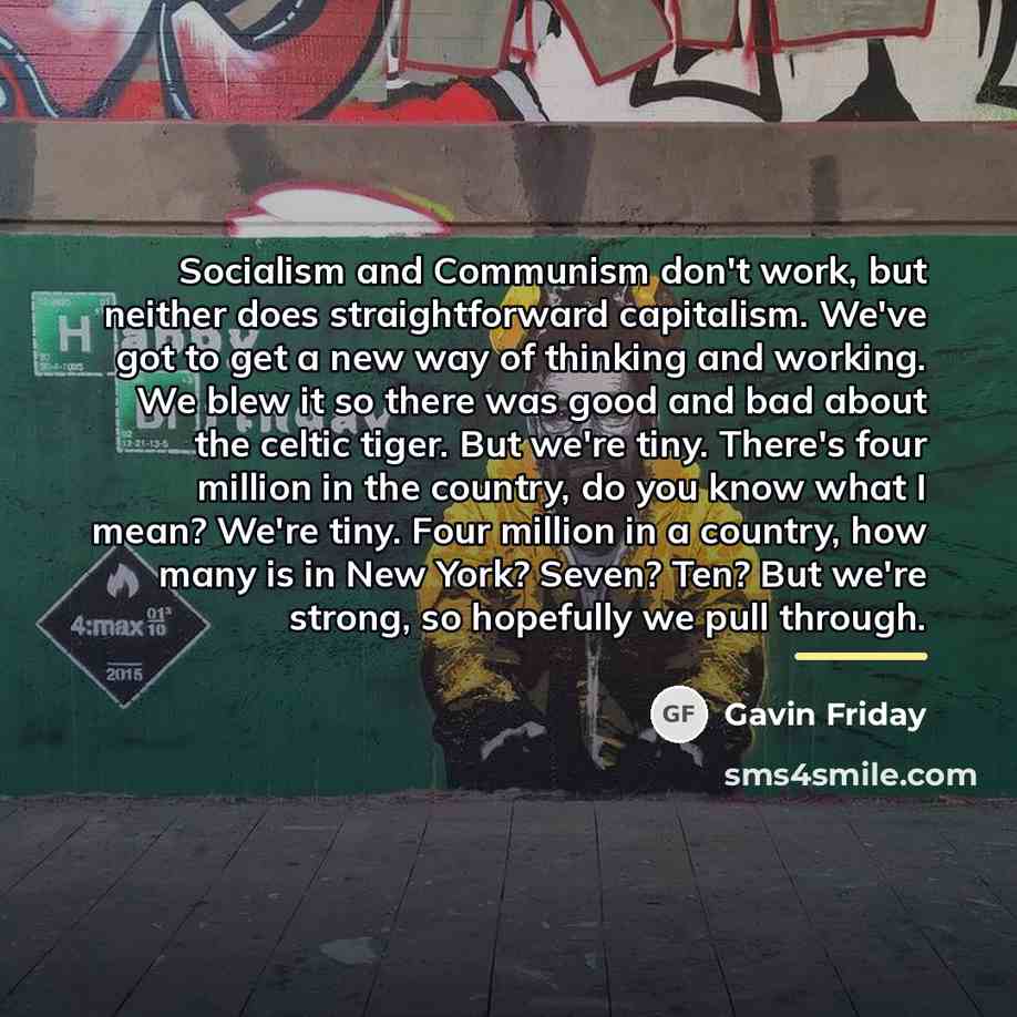 “Socialism and Communism don't work, but neither does straightforward capitalism.…” quote by Gavin Friday