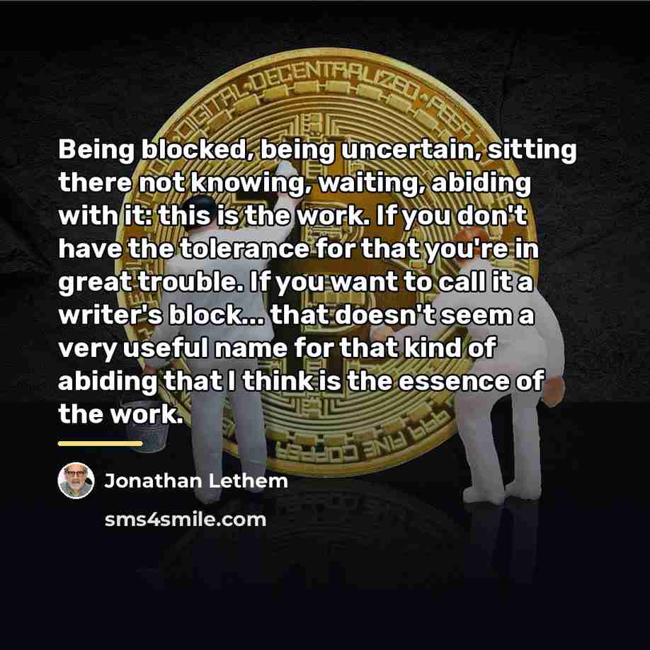 “Being blocked, being uncertain, sitting there not knowing, waiting, abiding…” quote by Jonathan Lethem