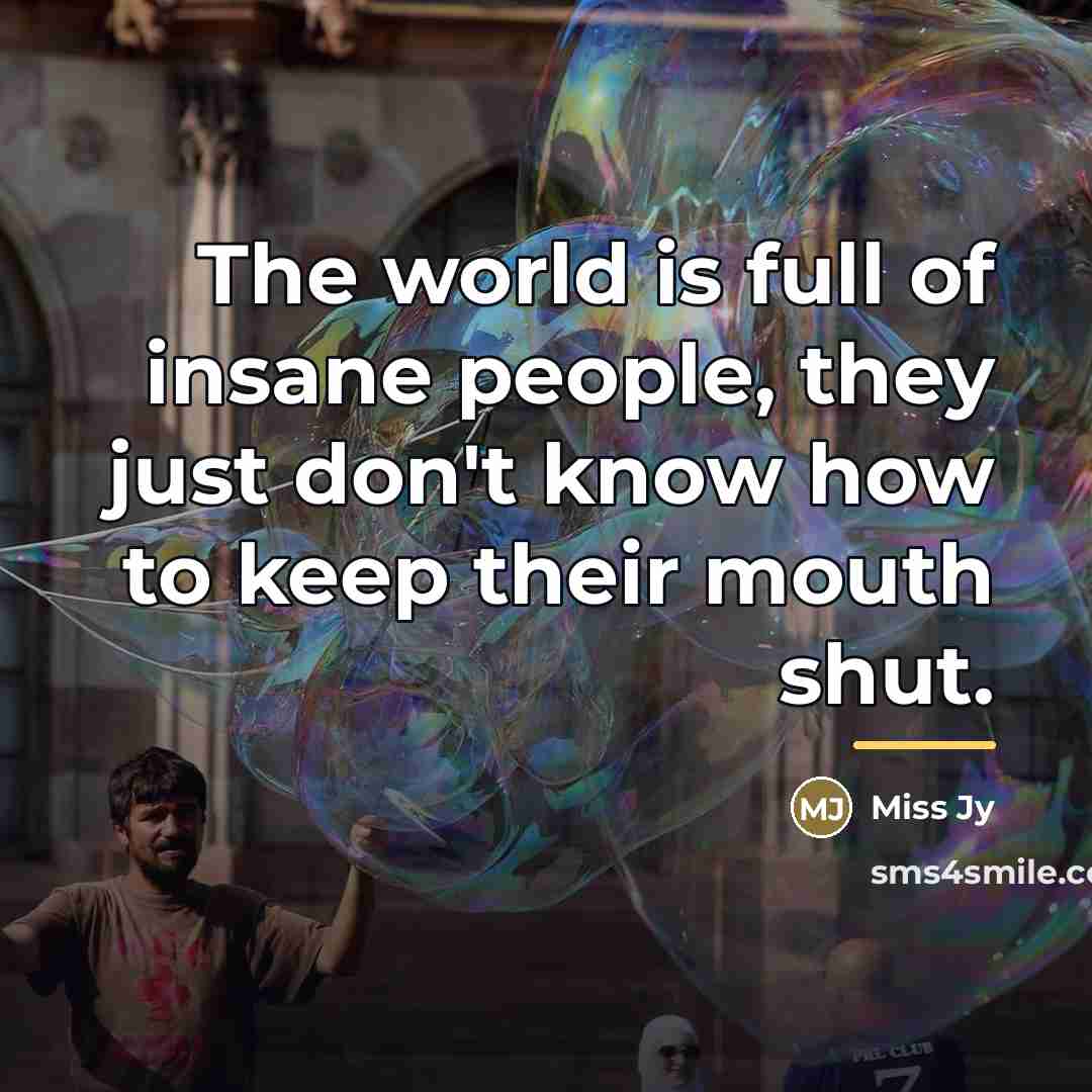 “The world is full of insane people, they just don't…” quote by Miss Jy