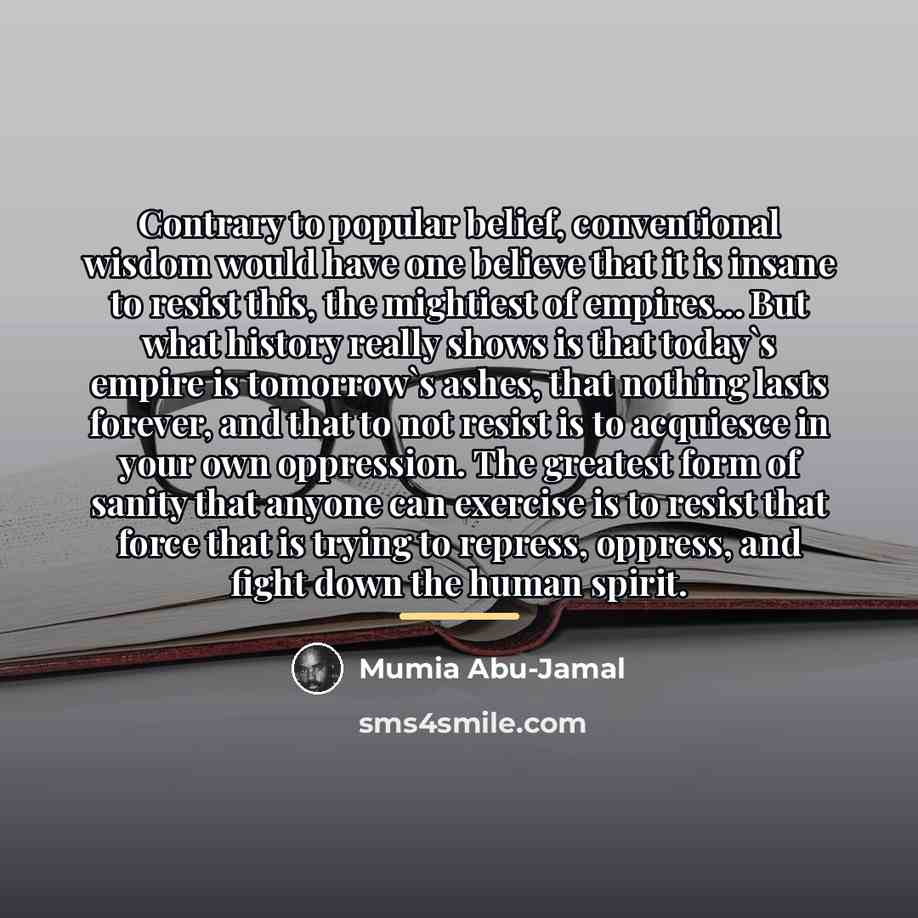 “Contrary to popular belief, conventional wisdom would have one believe…” quote by Mumia Abu-Jamal