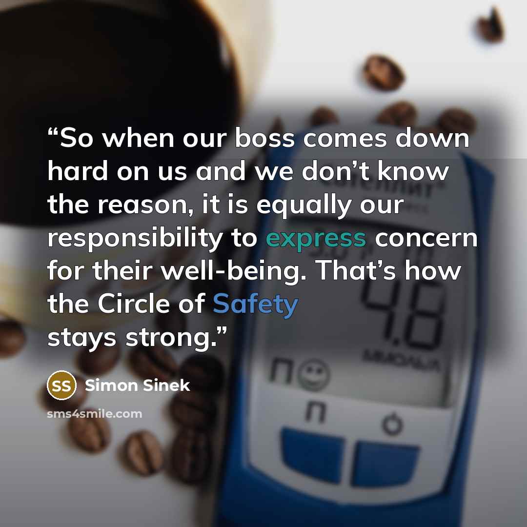 “So when our boss comes down hard on us and we don’t know the reason, it is equally our responsibility to express concern for their well-being. That’s how the Circle of Safety stays strong.” quote by Simon Sinek