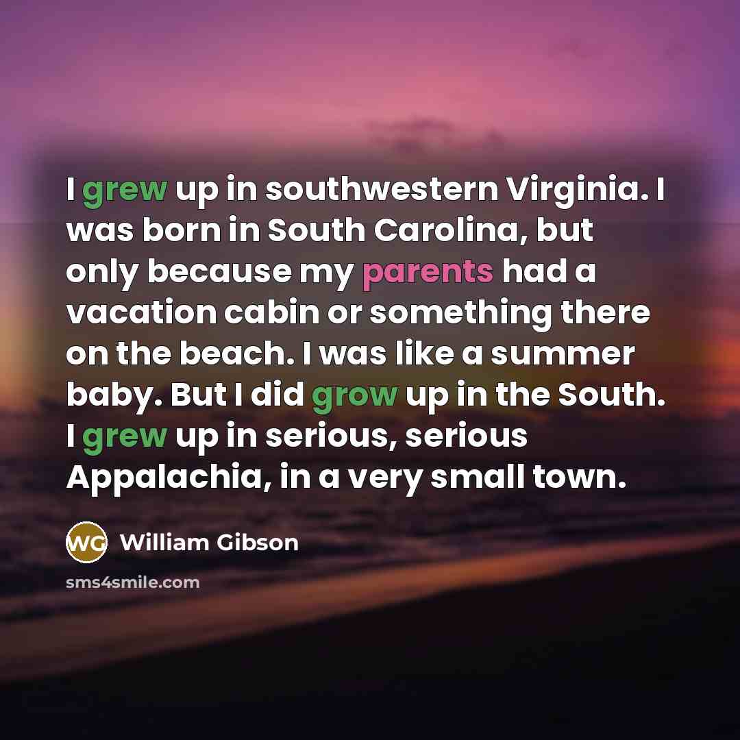 “I grew up in southwestern Virginia. I was born in…” quote by William Gibson