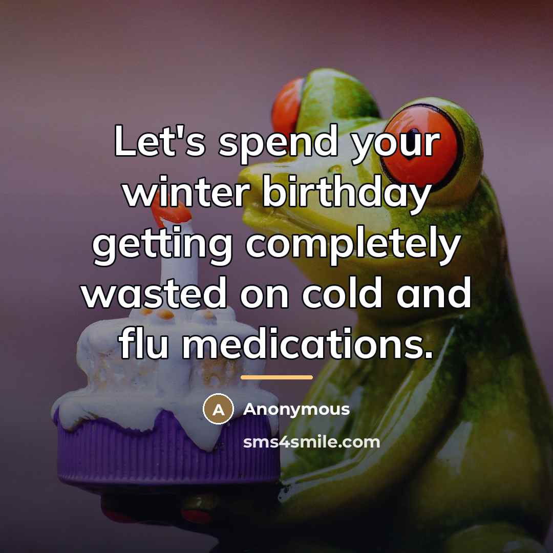 “Let's spend your winter birthday getting completely wasted on cold…” quote by Anonymous