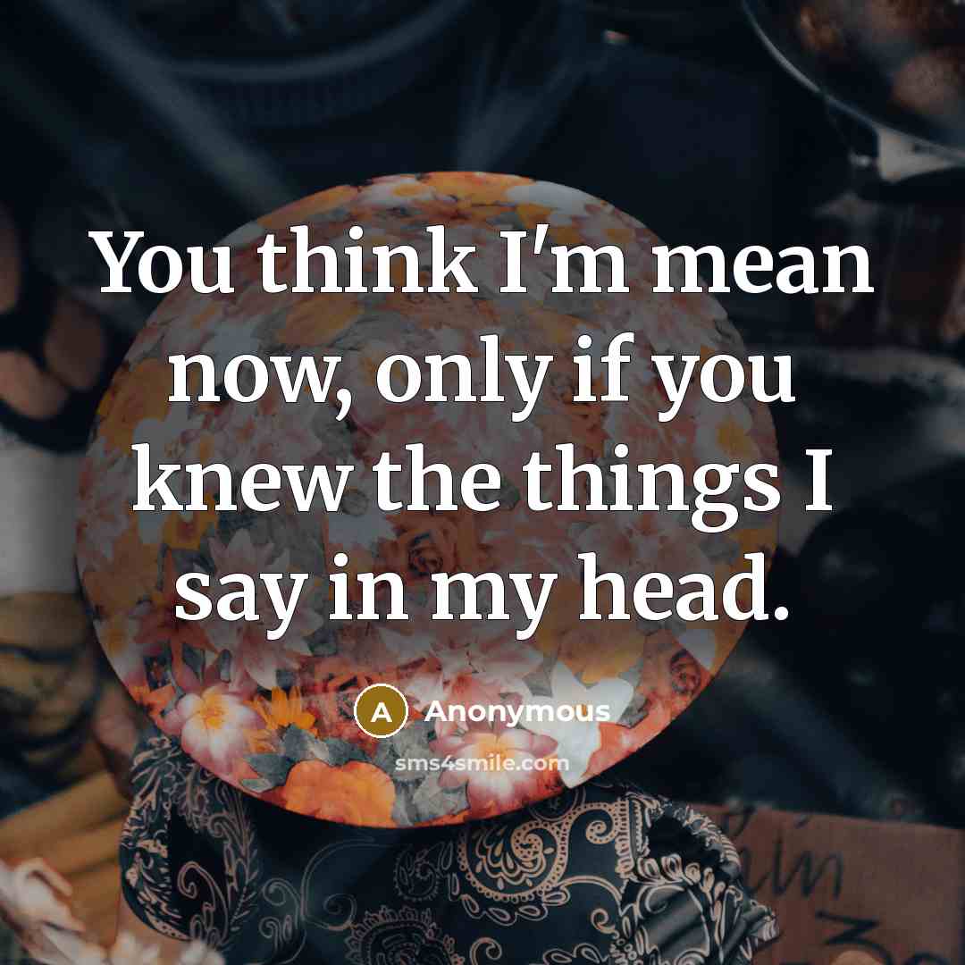 “You think I'm mean now, only if you knew the things I say in my head.” quote by Anonymous