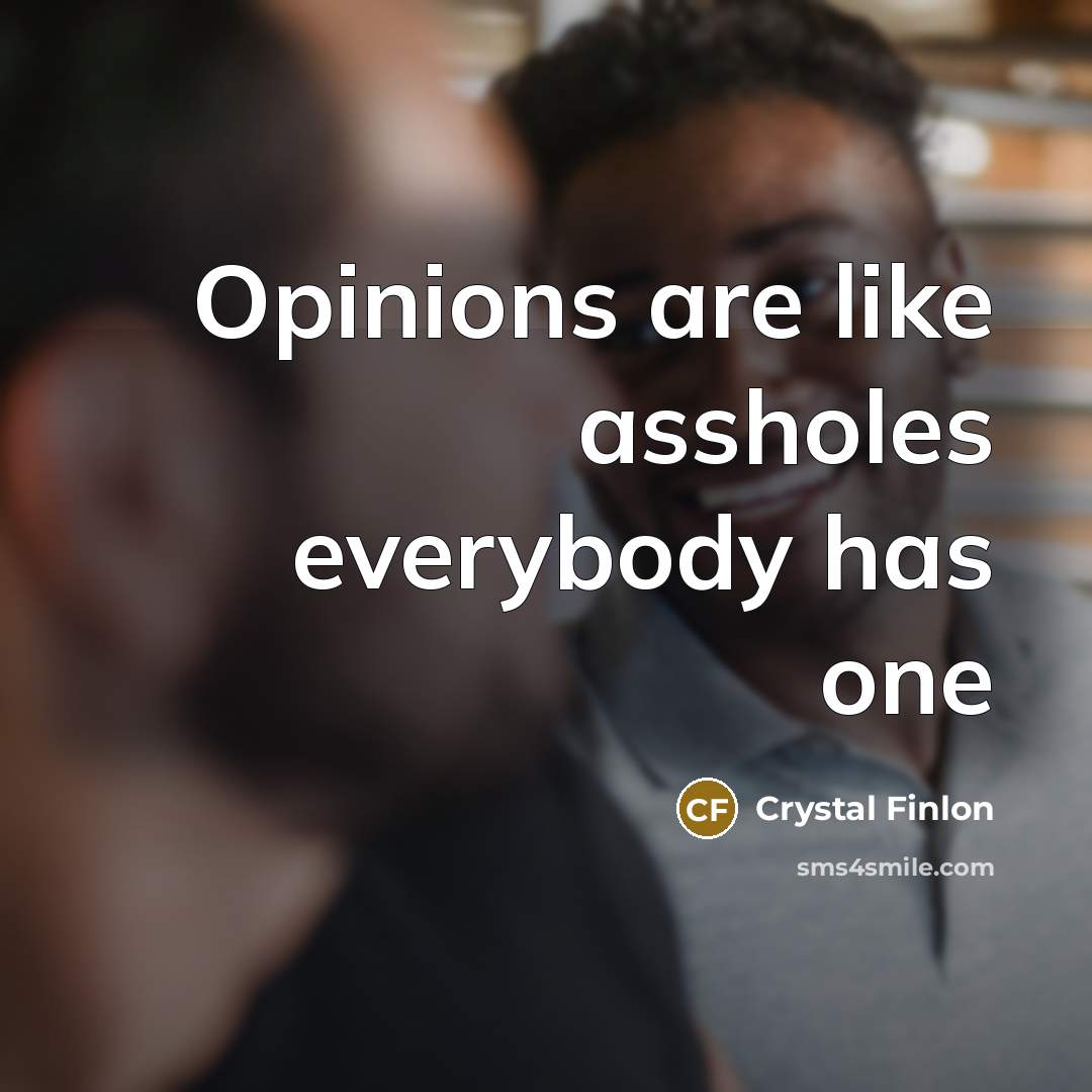 “Opinions are like assholes everybody has one” quote by Crystal Finlon