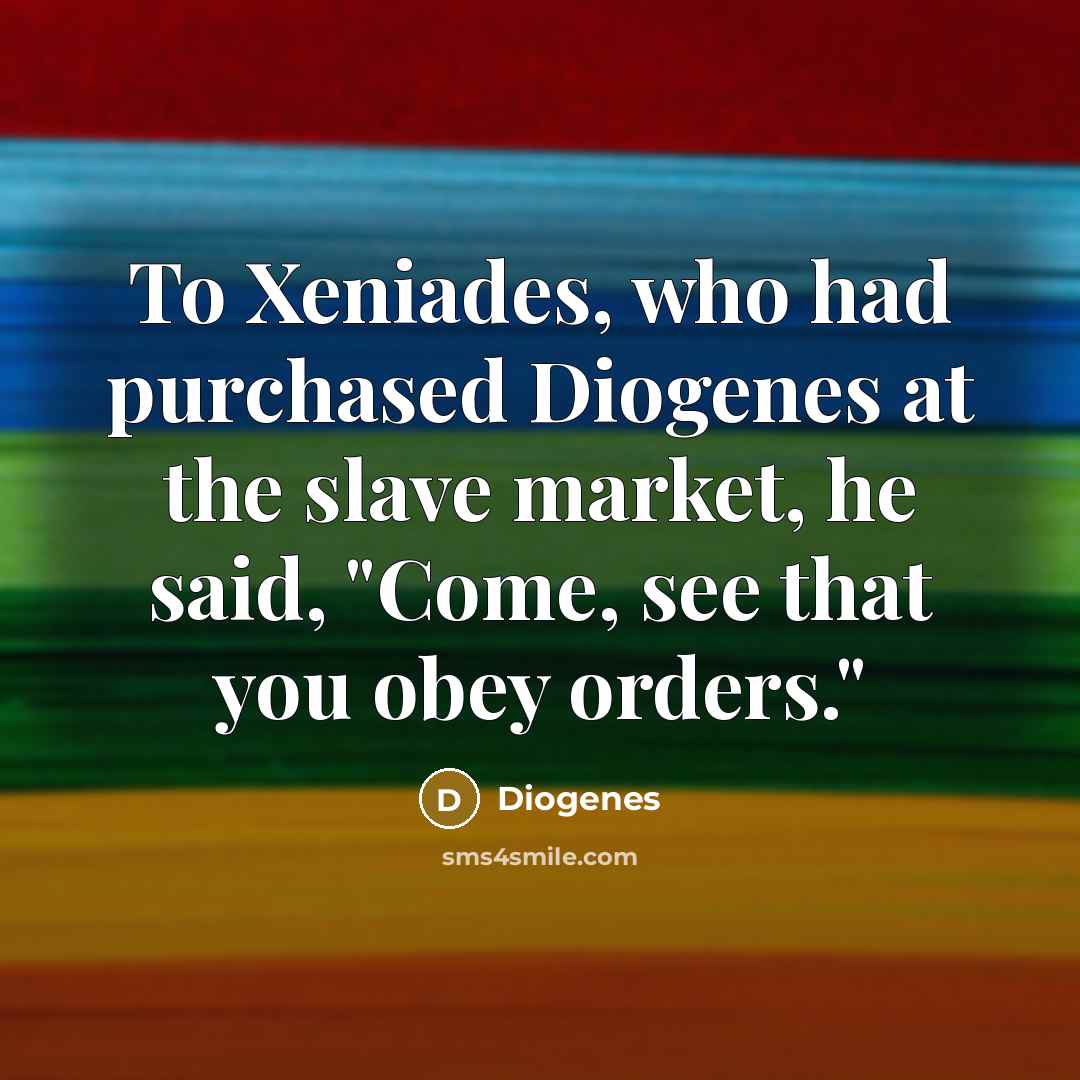 “To Xeniades, who had purchased Diogenes at the slave market,…” quote by Diogenes