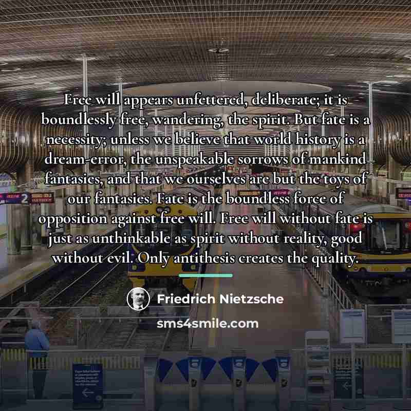 “Free will appears unfettered, deliberate; it is boundlessly free, wandering,…” quote by Friedrich Nietzsche