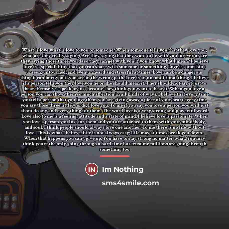 “What is love what is love to you or someone?…” quote by Im Nothing