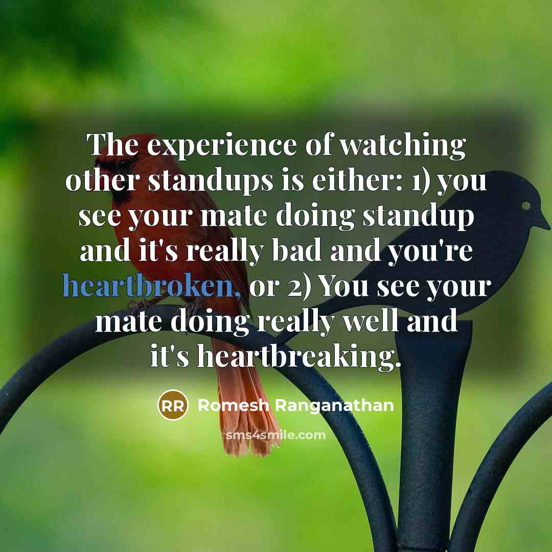 “The experience of watching other standups is either: 1) you…” quote by Romesh Ranganathan