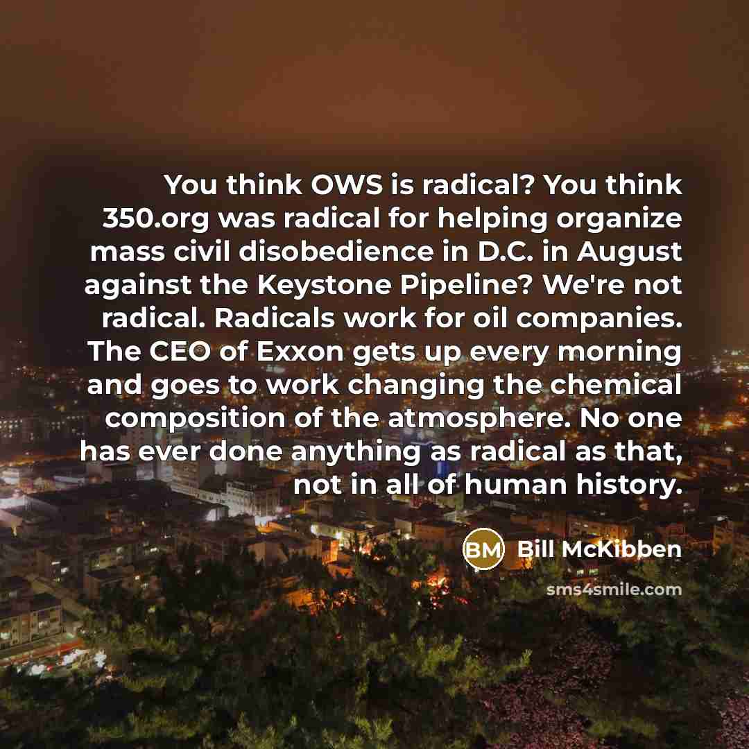 “You think OWS is radical? You think 350.org was radical…” quote by Bill McKibben