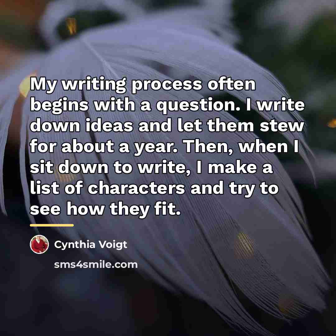 “My writing process often begins with a question. I write…” quote by Cynthia Voigt