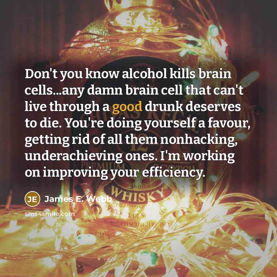“Don't you know alcohol kills brain cells...any damn brain cell…” quote by James E. Webb