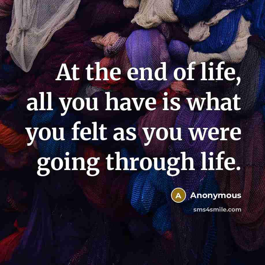 “At the end of life, all you have is what you felt as you were going through life.” quote by Anonymous
