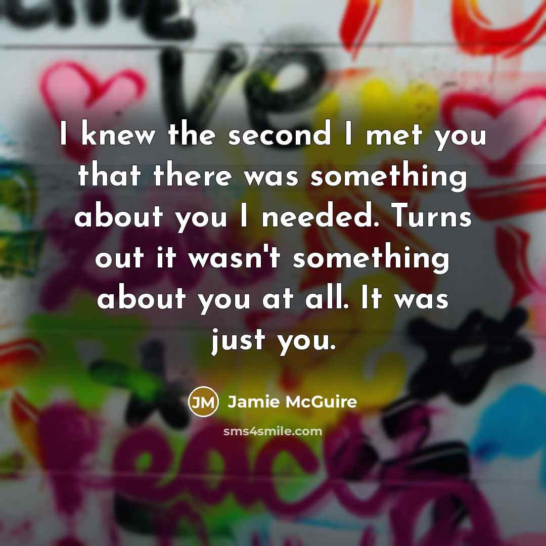 “I knew the second I met you that there was…” quote by Jamie McGuire