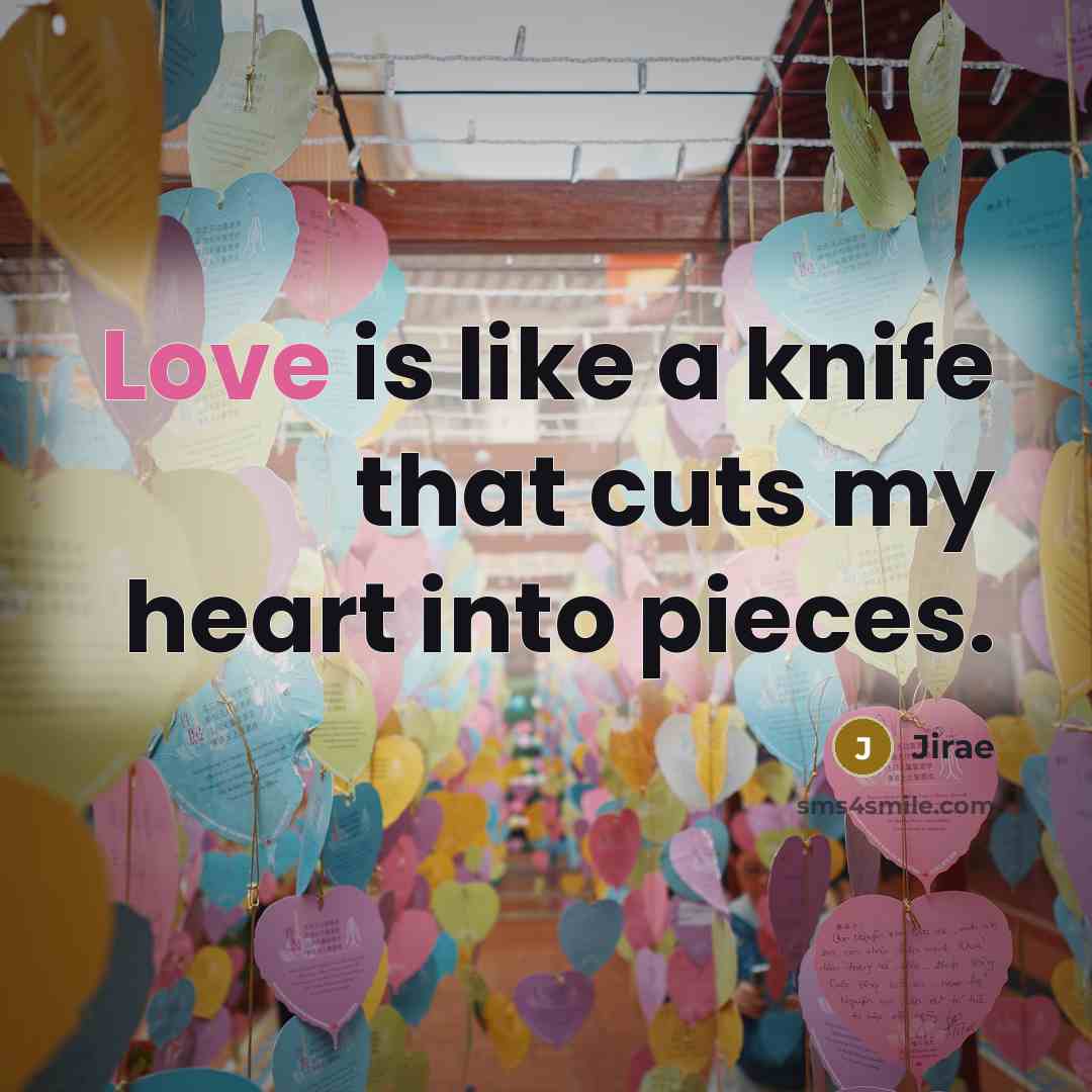 “Love is like a knife that cuts my heart into pieces.” quote by Jirae