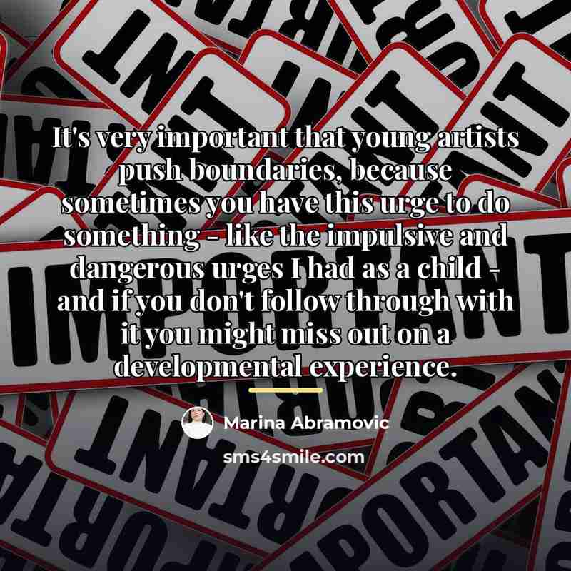 “It's very important that young artists push boundaries, because sometimes…” quote by Marina Abramovic