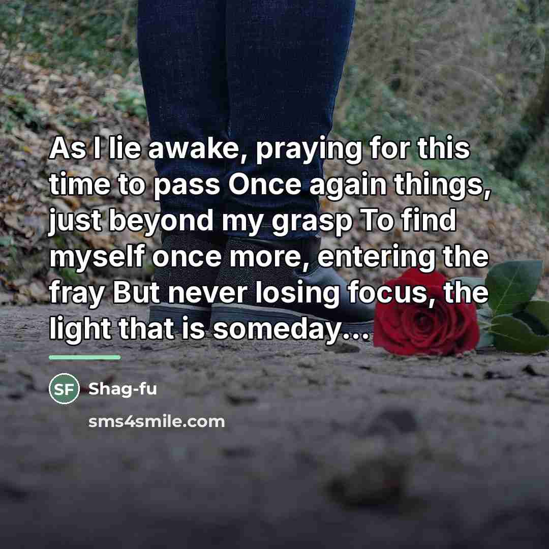 “As I lie awake, praying for this time to pass…” quote by Shag-fu