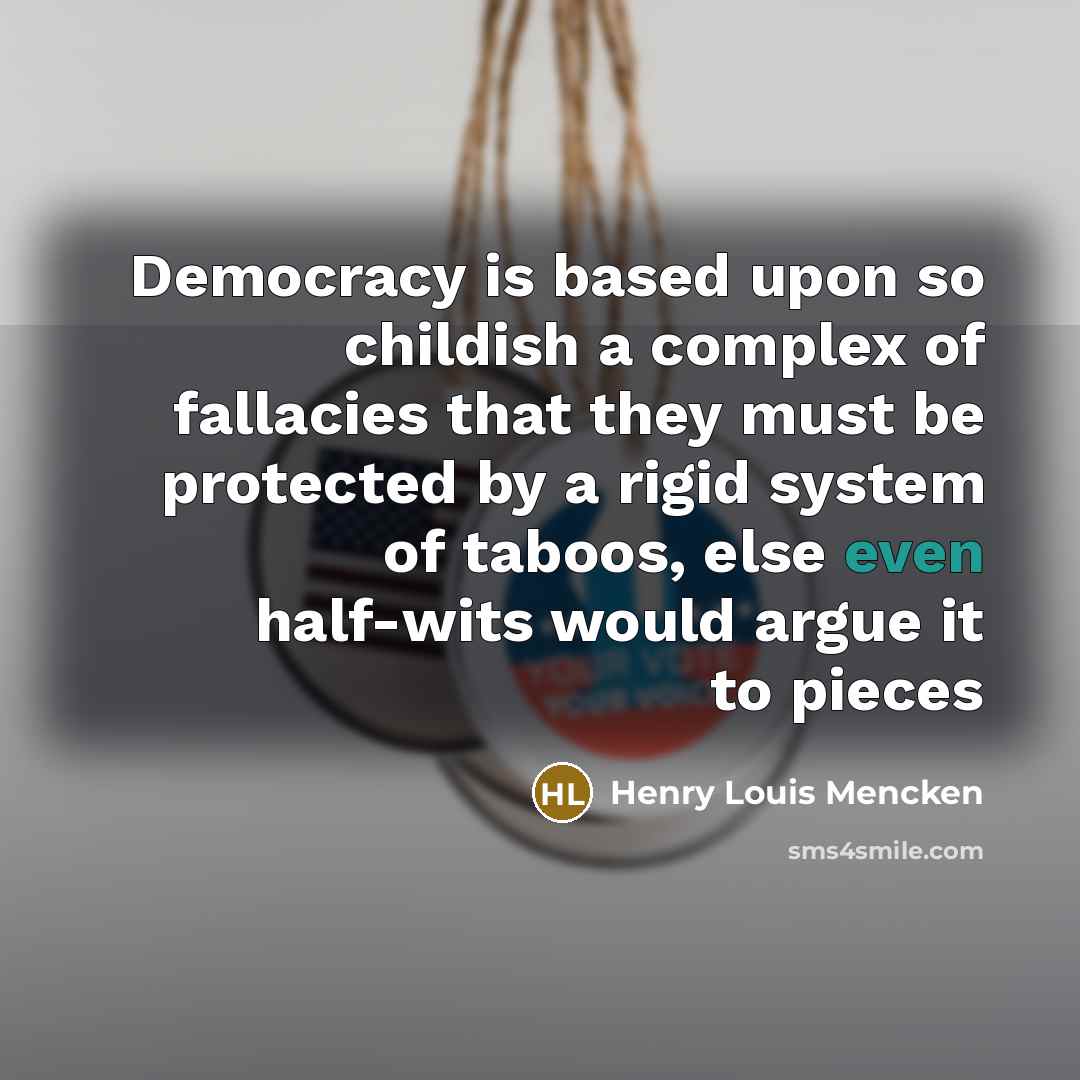 “Democracy is based upon so childish a complex of fallacies…” quote by Henry Louis Mencken