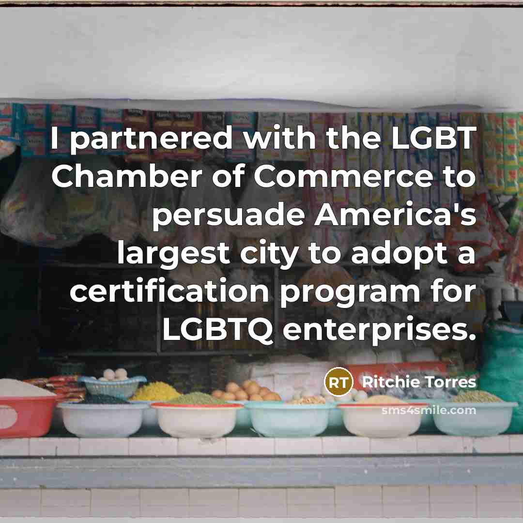 “I partnered with the LGBT Chamber of Commerce to persuade…” quote by Ritchie Torres