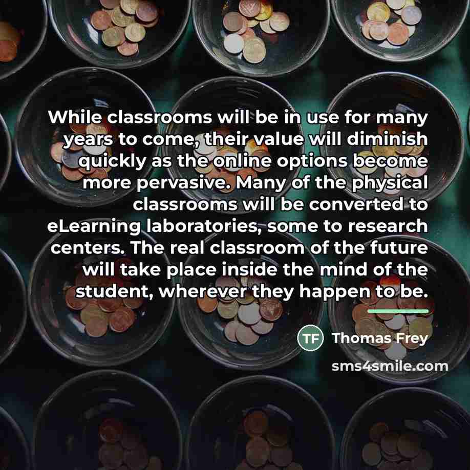 “While classrooms will be in use for many years to…” quote by Thomas Frey