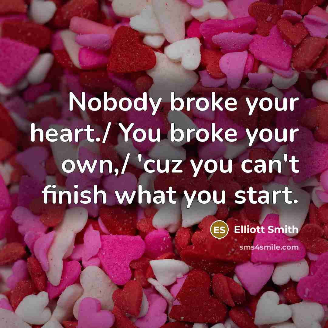 “Nobody broke your heart./ You broke your own,/ 'cuz you can't finish what you start.” quote by Elliott Smith