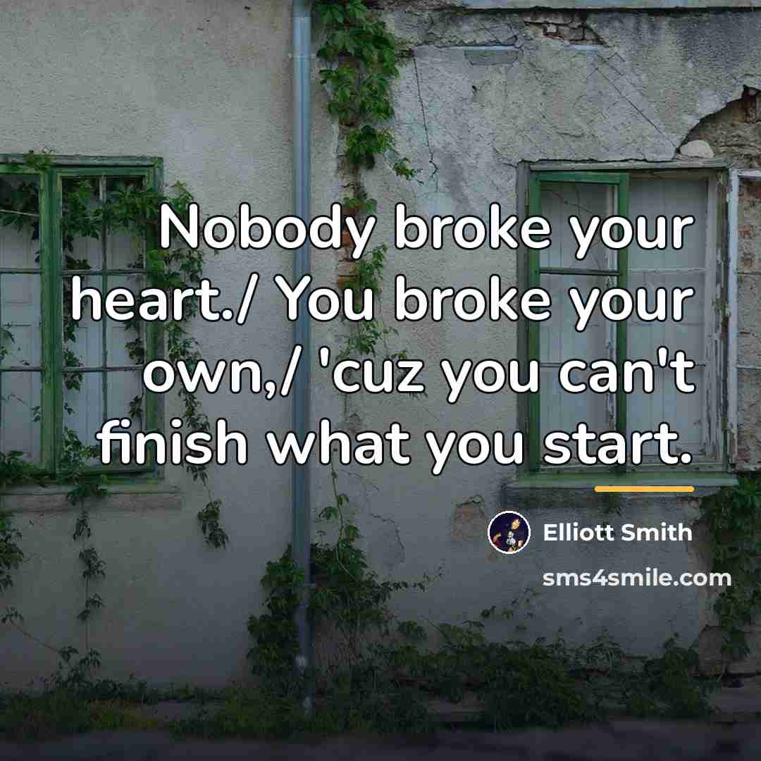 “Nobody broke your heart./ You broke your own,/ 'cuz you…” quote by Elliott Smith