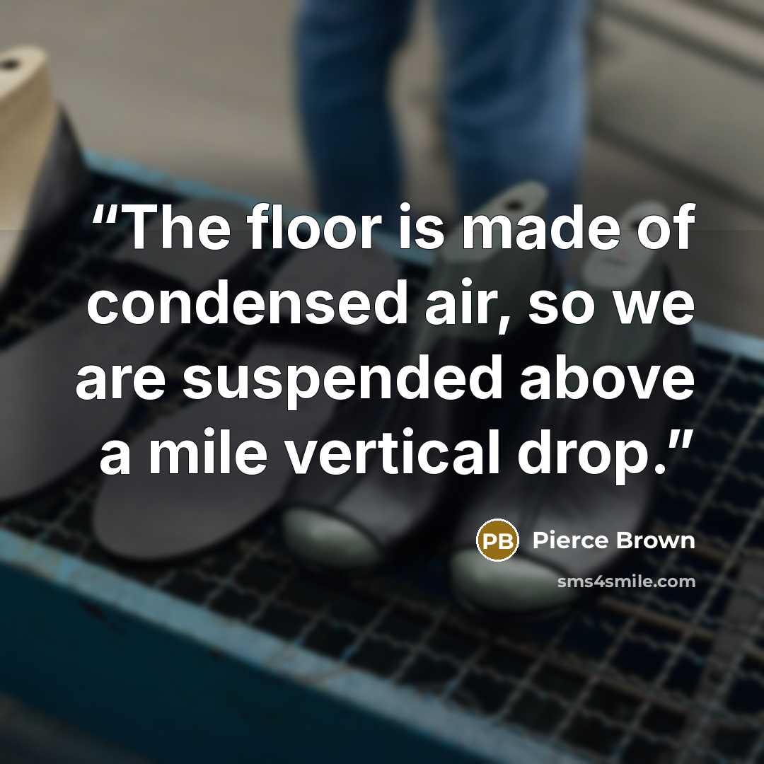 “The floor is made of condensed air, so we are suspended above a mile vertical drop.” quote by Pierce Brown