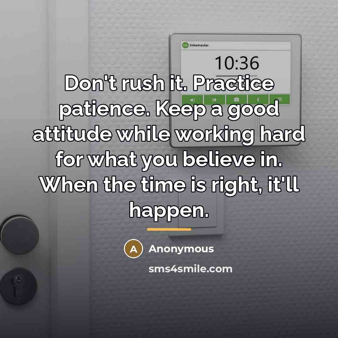 “Don't rush it. Practice patience. Keep a good attitude while…” quote by Anonymous
