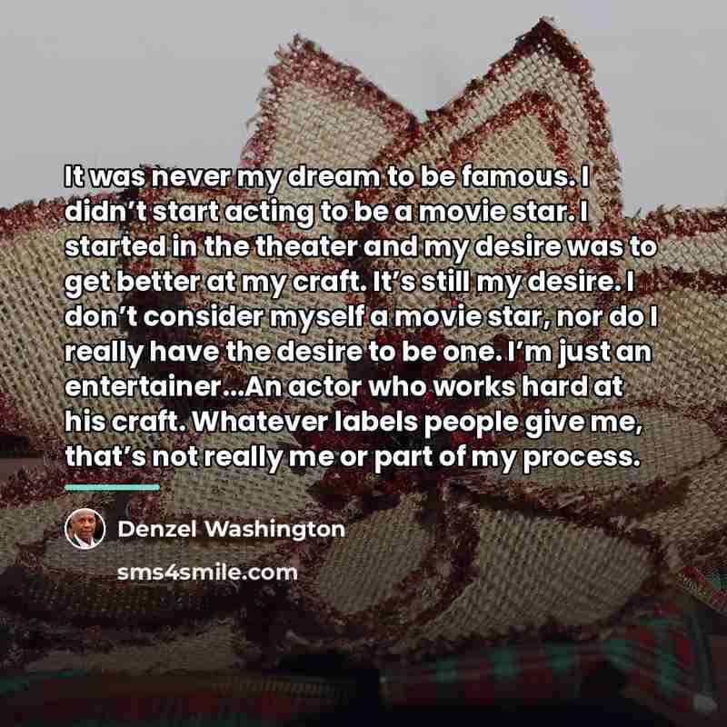 “It was never my dream to be famous. I didn’t…” quote by Denzel Washington