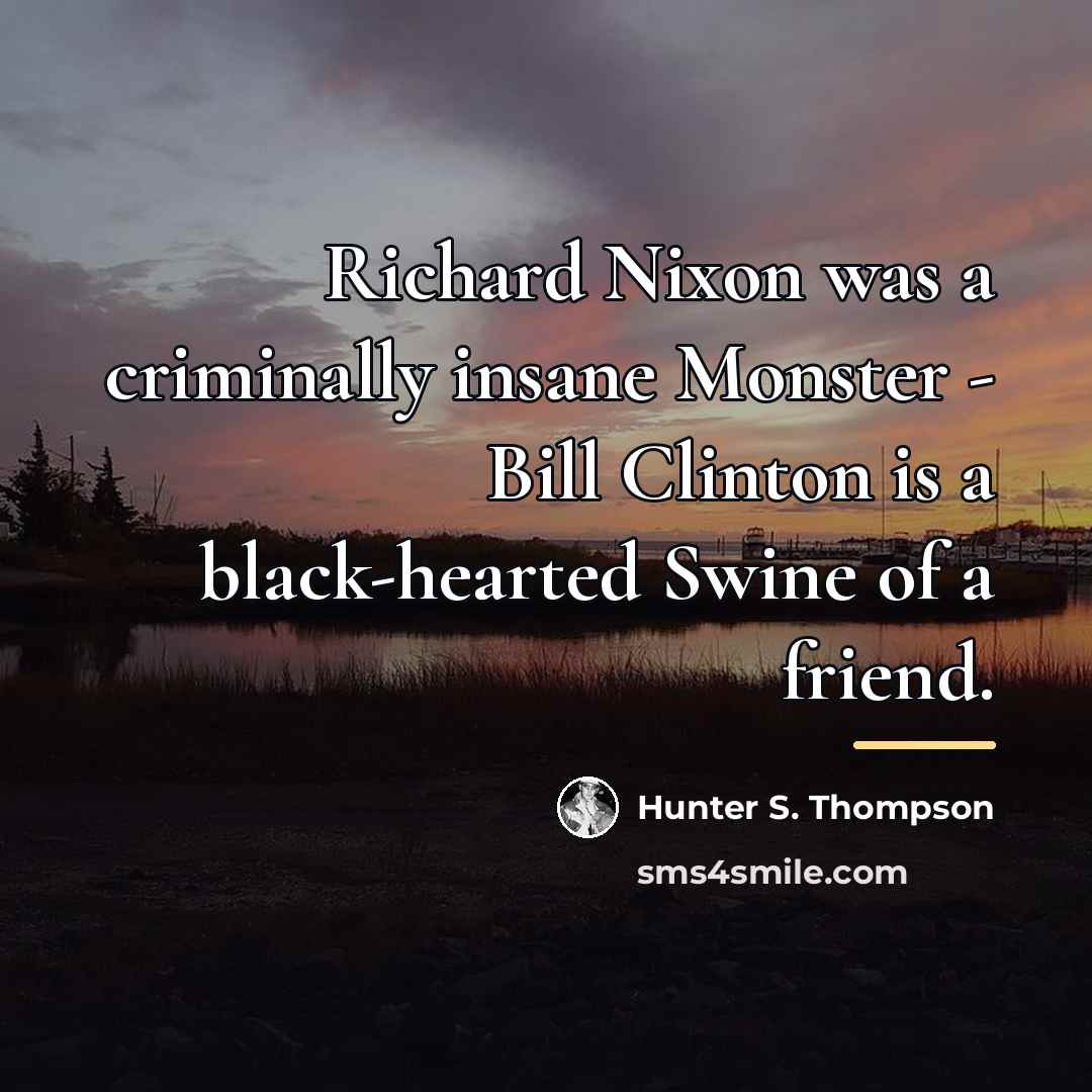 “Richard Nixon was a criminally insane Monster - Bill Clinton…” quote by Hunter S. Thompson