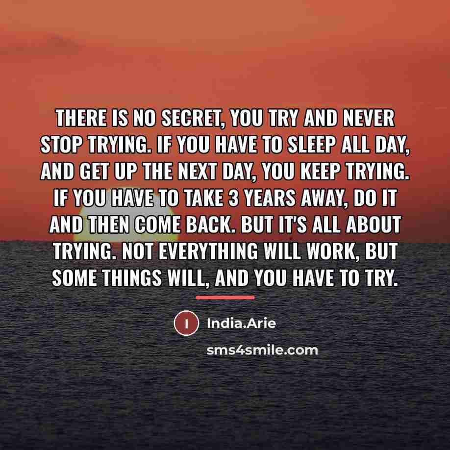 “There is no secret, you try and never stop trying.…” quote by India.Arie