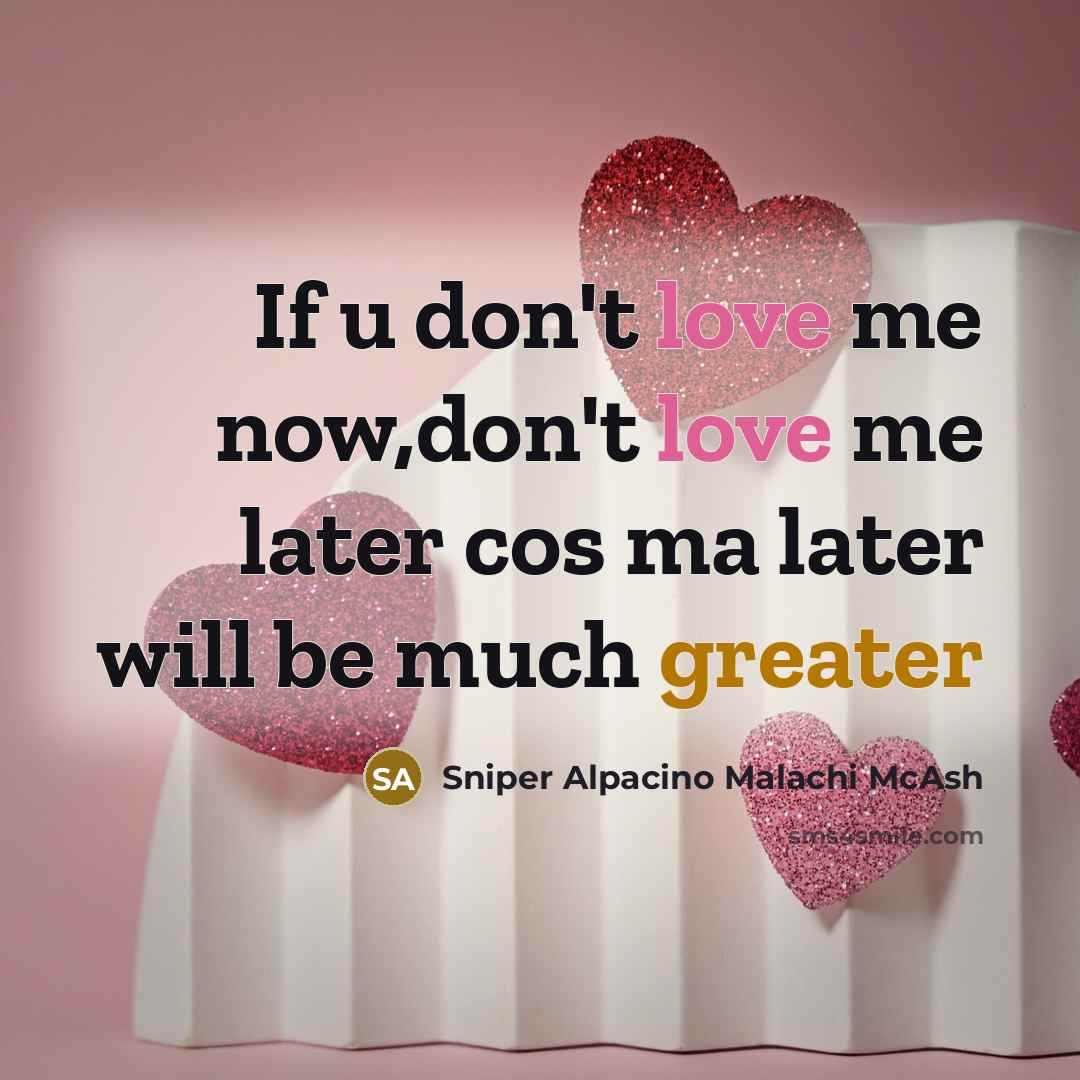 “If u don't love me now,don't love me later cos…” quote by Sniper Alpacino Malachi McAsh
