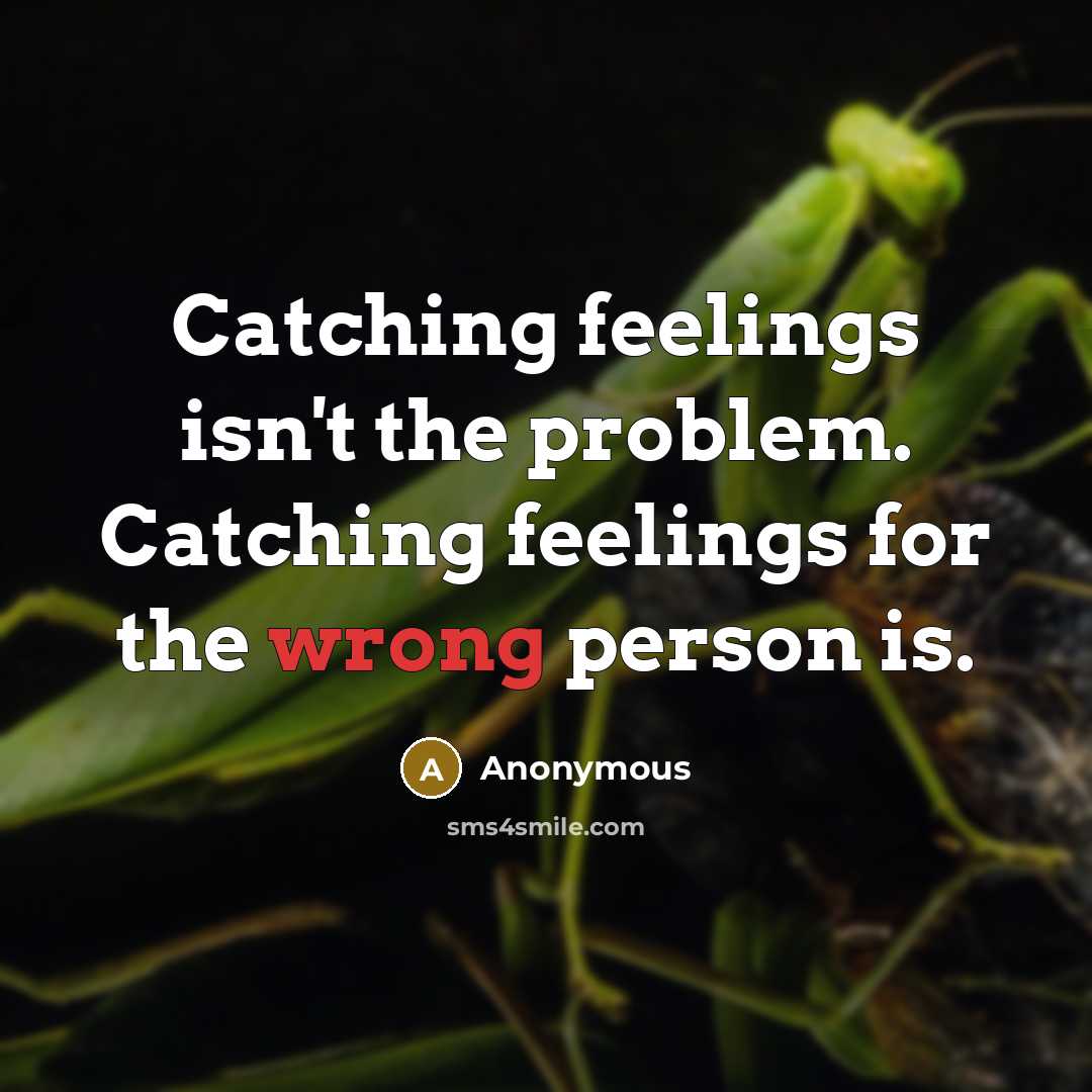 “Catching feelings isn't the problem. Catching feelings for the wrong person is.” quote by Anonymous