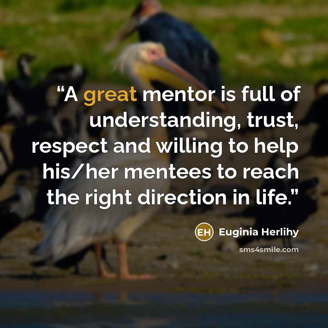 “A great mentor is full of understanding, trust, respect and willing to help his/her mentees to reach the right direction in life.” quote by Euginia Herlihy
