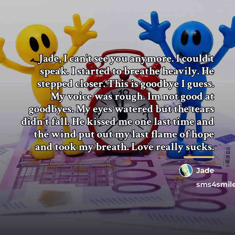 “Jade, I can't see you anymore. I could't speak. I…” quote by Jade