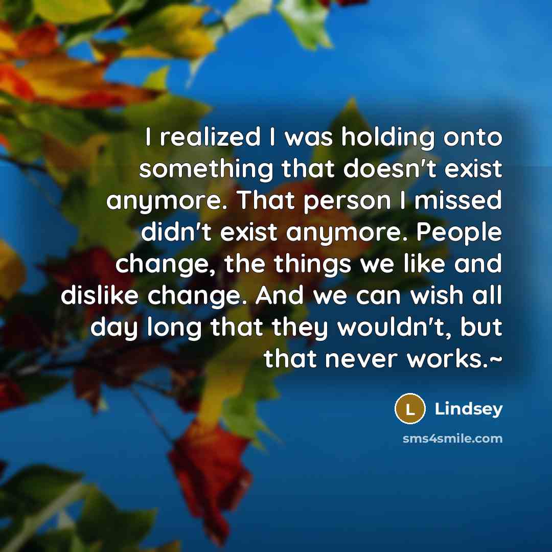“I realized I was holding onto something that doesn't exist…” quote by Lindsey